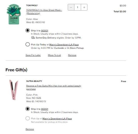 撸羊毛！Macys梅西购任意面膜产品送mini烫发棒，$3就可收面膜+烫发棒
