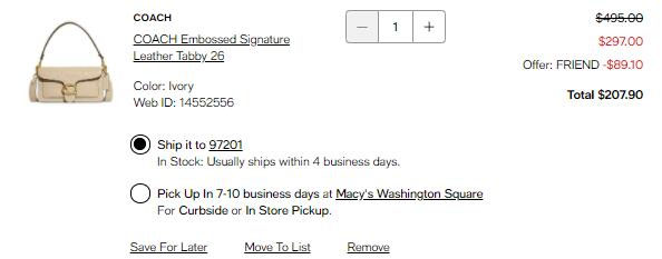 折上折丨Macy's梅西现有精选Coach蔻驰包袋低至5折+额外7折促销丨新品也参加7折 折上折丨Macy's梅西现有精选Coach蔻驰包袋低至5折+额外7折促销丨新品也参加7折
